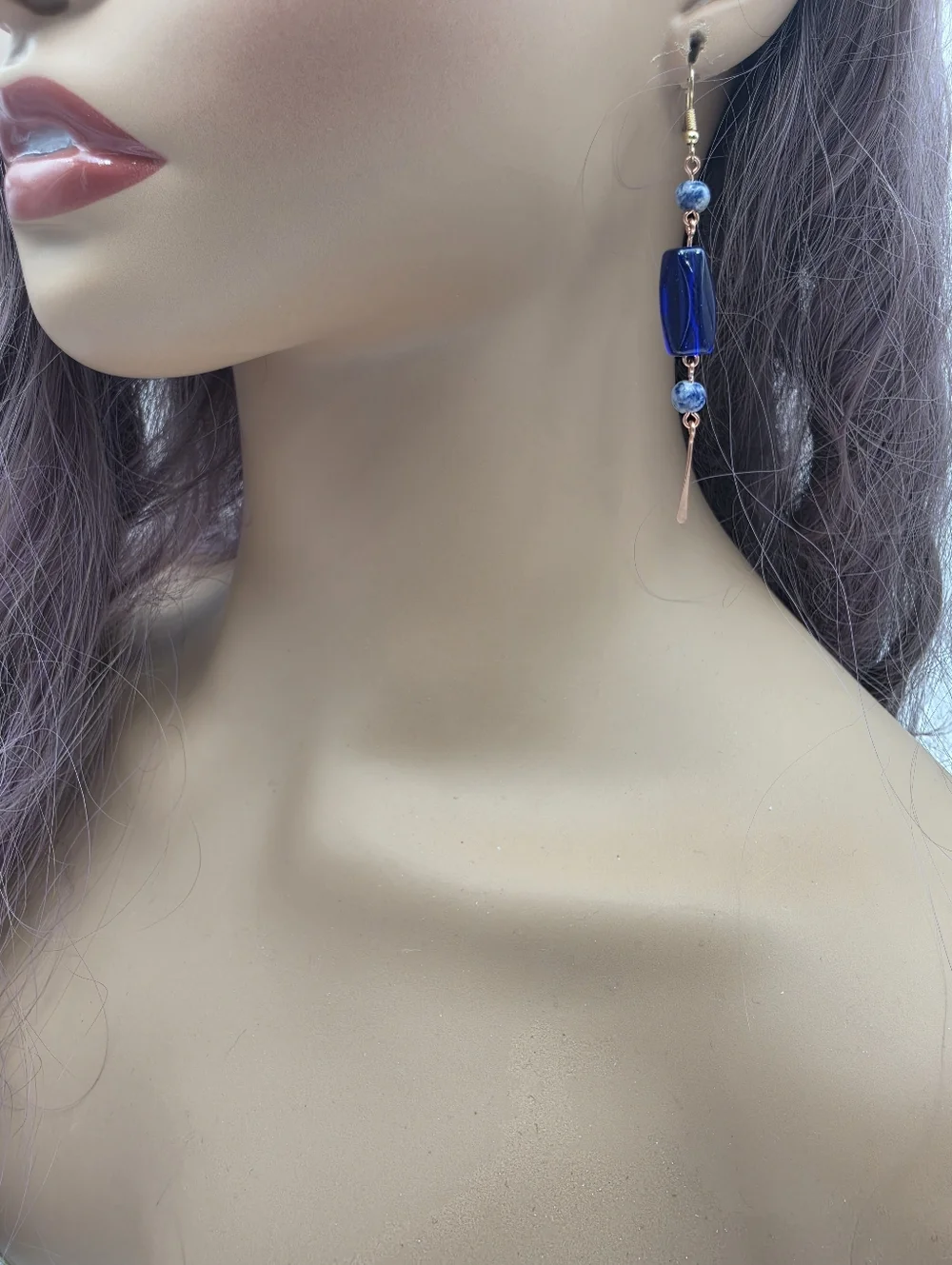 Handmade Cobalt Blue Beaded Drop Earrings - Women Jewelry - Picture 6 of 6
